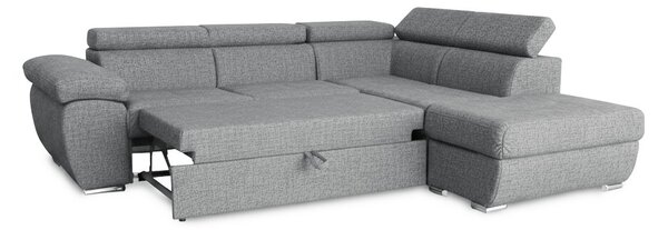 DecHome Divano Angolare 4 Posti Moderno con Penisola Destra Letto Estraibile Vano Contenitore in Tessuto Dimensioni 264x220x76/91 colore Grigio - F