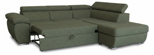 DecHome Divano Angolare 4 Posti Moderno con Penisola Destra Letto Estraibile Vano Contenitore in Tessuto Dimensioni 264x220x76/91 colore Verde Oliv