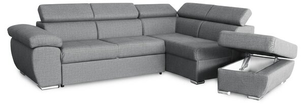 DecHome Divano Angolare 4 Posti Moderno con Penisola Destra Letto Estraibile Vano Contenitore in Tessuto Dimensioni 264x220x76/91 colore Grigio - F