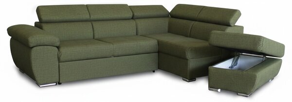 DecHome Divano Angolare 4 Posti Moderno con Penisola Destra Letto Estraibile Vano Contenitore in Tessuto Dimensioni 264x220x76/91 colore Verde Oliv