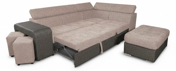 DecHome Divano Angolare 4 Posti Moderno con Penisola Destra Letto Estraibile Vano Contenitore in Tessuto Dimensioni 262x220x76/91 cm colore Grigio 