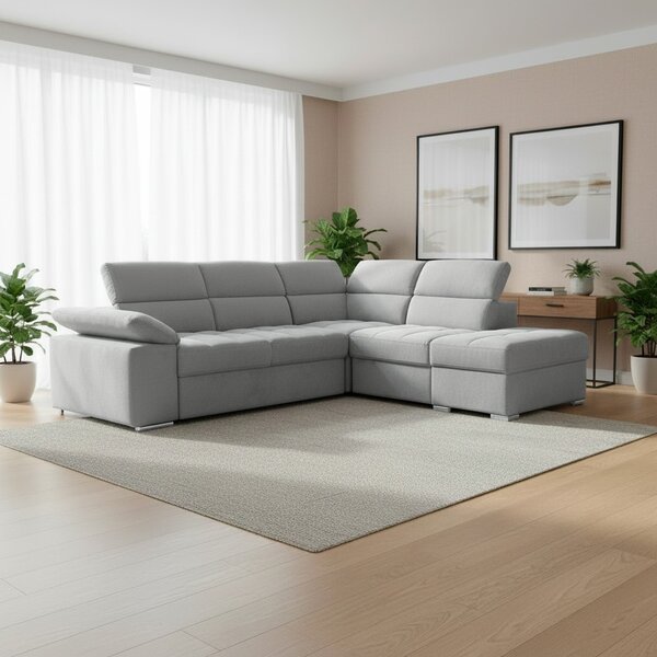 DecHome Divano Angolare 4 Posti Moderno con Penisola Letto Estraibile Vano Contenitore in Tessuto Dimensioni 271x230x77/94 cm colore Grigio Chiaro 