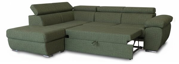 DecHome Divano Angolare 4 Posti Moderno con Penisola Sinistra Letto Estraibile Vano Contenitore in Tessuto Dimensioni 264x220x76/91 colore Verde Ol