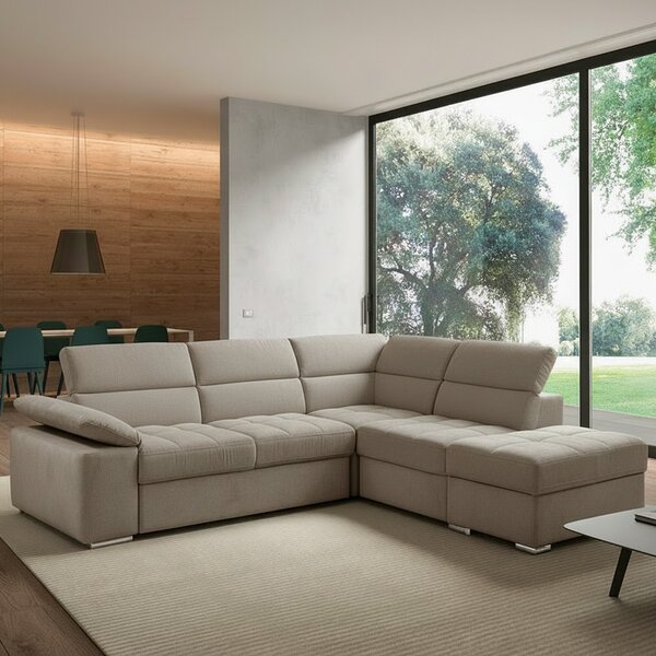 DecHome Divano Angolare 4 Posti Moderno con Penisola Letto Estraibile Vano Contenitore in Tessuto Dimensioni 271x230x77/94 cm colore Tortora - Capri