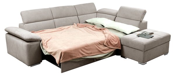DecHome Divano Angolare 4 Posti Moderno con Penisola Letto Estraibile Vano Contenitore in Tessuto Dimensioni 271x230x77/94 cm colore Tortora - Capri