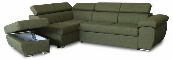 DecHome Divano Angolare 4 Posti Moderno con Penisola Sinistra Letto Estraibile Vano Contenitore in Tessuto Dimensioni 264x220x76/91 colore Verde Ol
