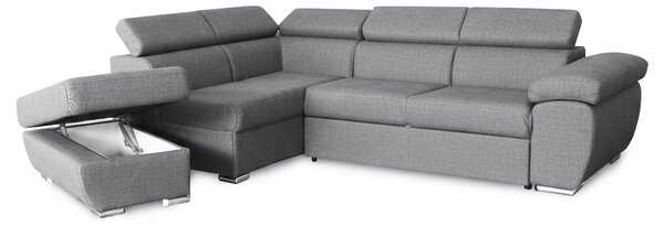 DecHome Divano Angolare 4 Posti Moderno con Penisola Sinistra Letto Estraibile Vano Contenitore in Tessuto Dimensioni 264x220x76/91 colore Grigio -