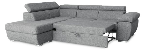 DecHome Divano Angolare 4 Posti Moderno con Penisola Sinistra Letto Estraibile Vano Contenitore in Tessuto Dimensioni 264x220x76/91 colore Grigio -