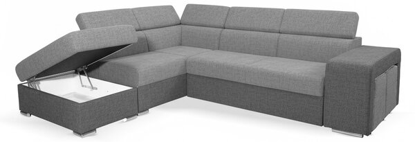 DecHome Divano Angolare 4 Posti Moderno con Penisola Sinistra Letto Estraibile Vano Contenitore in Tessuto Dimensioni 262x220x76/91 cm colore Grigi