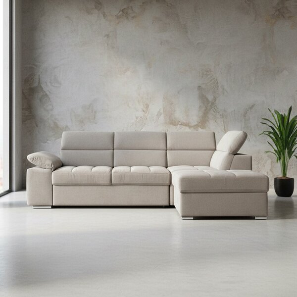 DecHome Divano Angolare 4 Posti Moderno con Penisola Letto Estraibile Vano Contenitore in Tessuto Dimensioni 271x230x77/94 cm colore Tortora - Capri