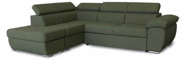 DecHome Divano Angolare 4 Posti Moderno con Penisola Sinistra Letto Estraibile Vano Contenitore in Tessuto Dimensioni 264x220x76/91 colore Verde Ol
