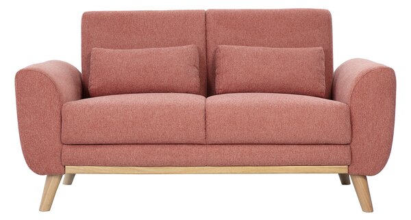 Divano scandinavo a due posti in tessuto effetto velluto testurizzato terracotta e legno chiaro EKTOR
