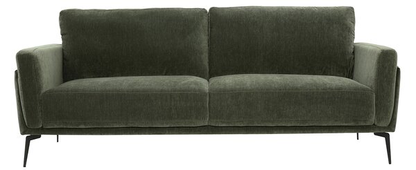 Divano design 3 posti in velluto effetto velluto verde kaki e metallo nero MOSCO