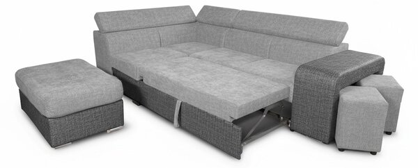 DecHome Divano Angolare 4 Posti Moderno con Penisola Sinistra Letto Estraibile Vano Contenitore in Tessuto Dimensioni 262x220x76/91 cm colore Grigi