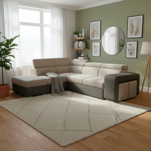 DecHome Divano Angolare 4 Posti Moderno con Penisola Sinistra Letto Estraibile Vano Contenitore in Tessuto Dimensioni 262x220x76/91 cm colore Grigi
