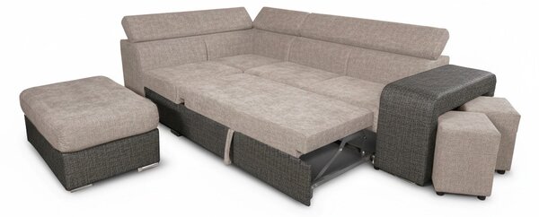 DecHome Divano Angolare 4 Posti Moderno con Penisola Sinistra Letto Estraibile Vano Contenitore in Tessuto Dimensioni 262x220x76/91 cm colore Grigi