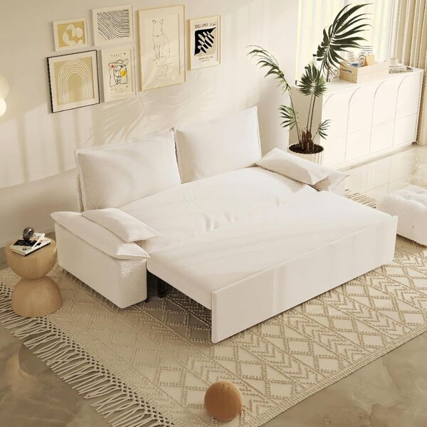 DecHome Divano Letto 2 Posti Moderno in Vellutino Dimensioni 185x85x85 cm colore Beige - Belly