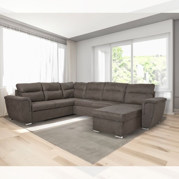 DecHome Divano Angolare 5 Posti Moderno con Chaise Longue Letto Estraibile Vano Contenitore in Tessuto Nabuk Dimensioni 142x99x89 cm colore Khaki -