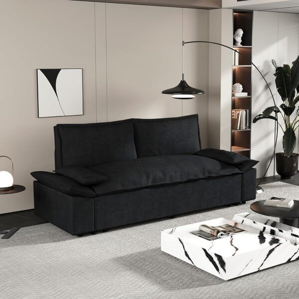 DecHome Divano Letto 2 Posti Moderno in Vellutino Dimensioni 185x85x85 cm colore Nero - Belly