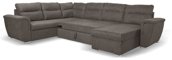 DecHome Divano Angolare 5 Posti Moderno con Chaise Longue Letto Estraibile Vano Contenitore in Tessuto Nabuk Dimensioni 142x99x89 cm colore Khaki -