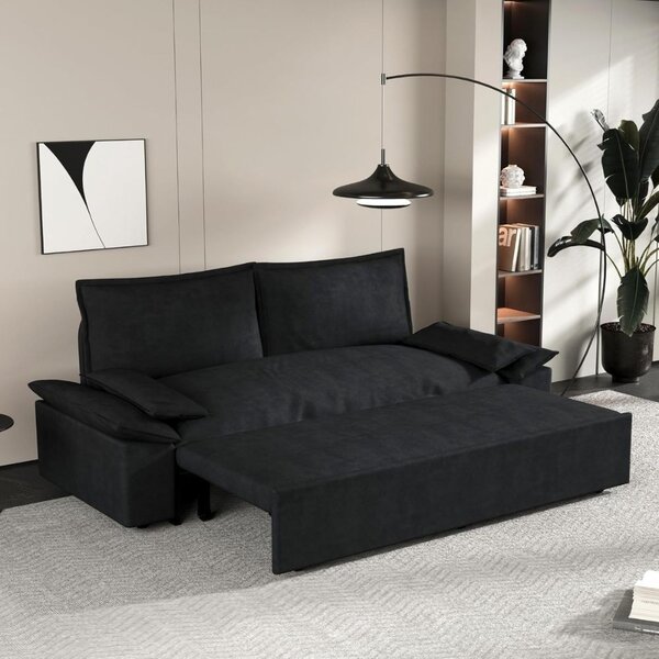 DecHome Divano Letto 2 Posti Moderno in Vellutino Dimensioni 185x85x85 cm colore Nero - Belly
