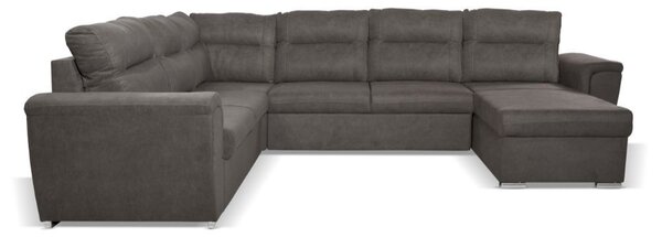 DecHome Divano Angolare 5 Posti Moderno con Chaise Longue Letto Estraibile Vano Contenitore in Tessuto Nabuk Dimensioni 142x99x89 cm colore Khaki -
