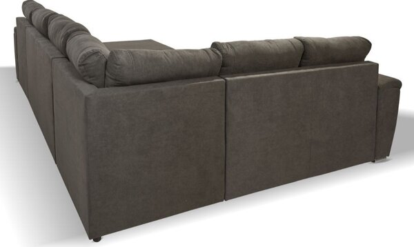 DecHome Divano Angolare 5 Posti Moderno con Chaise Longue Letto Estraibile Vano Contenitore in Tessuto Nabuk Dimensioni 142x99x89 cm colore Khaki -