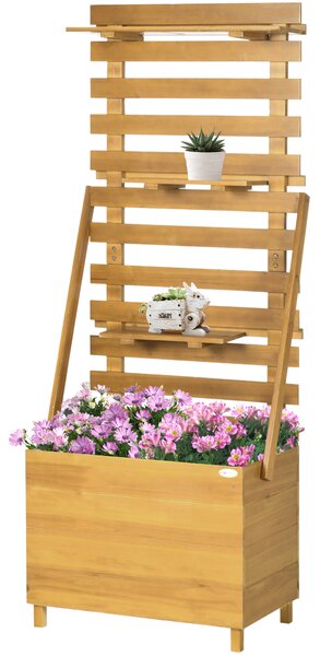 Fioriera Con Traliccio Outsunny - Letto Rialzato Per Orto, 76x33x177cm, Legno Di Abete, Con Mensole E Fori Drenaggio