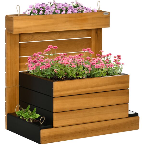 Outsunny Ortovaso rialzato con 4 cassette per la piantumazione, sistema di auto-irrigazione, fodera in tessuto non tessuto, resistente alle intemperie, 79,5 x 49,5 x 80 cm