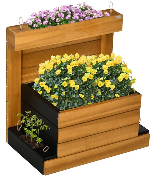 Outsunny Ortovaso rialzato con 4 cassette per la piantumazione, sistema di auto-irrigazione, fodera in tessuto non tessuto, resistente alle intemperie, 79,5 x 49,5 x 80 cm