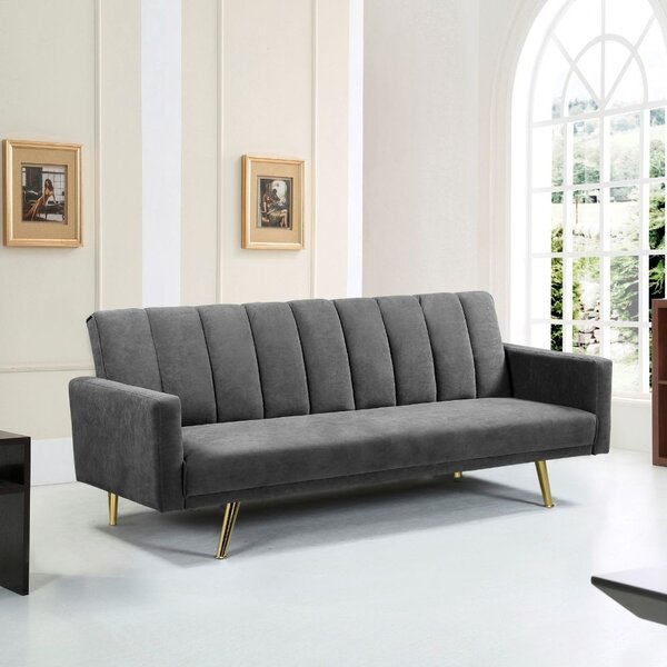 DecHome Divano Letto Clic-Clac 3 Posti Moderno in Tessuto Dimensioni 198x86x81 cm colore Grigio/Oro - Issyk