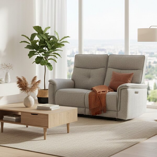 DecHome Divano Relax 2 Posti Moderno Schienale Reclinabile Meccanismo Elettrico in Tessuto Dimensioni 157x96x105 cm colore Grigio - Elysio