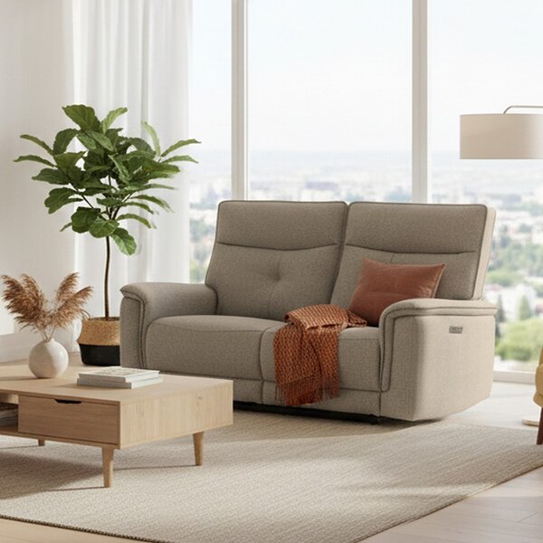 DecHome Divano Relax 3 Posti Moderno Schienale Reclinabile Meccanismo Elettrico in Tessuto Dimensioni 198x96x105 cm colore Sabbia - Elysio