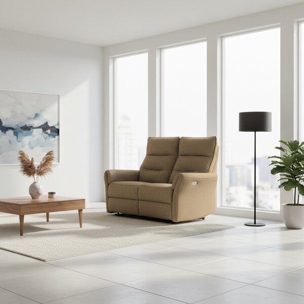 DecHome Divano Relax 2 Posti Moderno Schienale Reclinabile Meccanismo Elettrico in Tessuto Dimensioni 134x95x105 cm colore Camel - Softwave