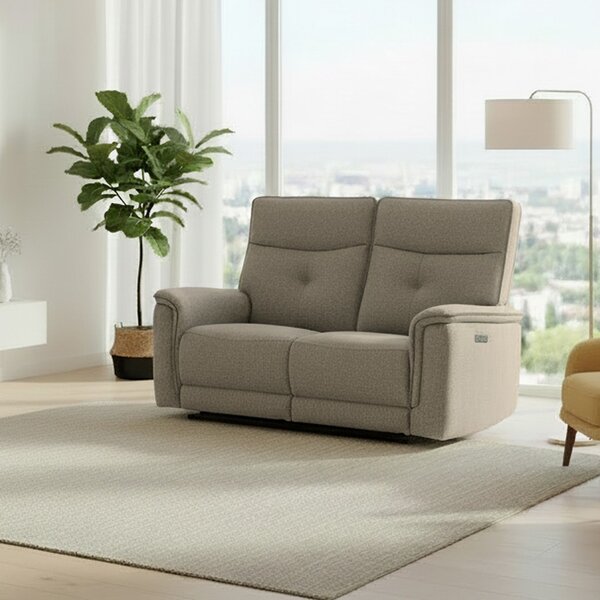 DecHome Divano Relax 2 Posti Moderno Schienale Reclinabile Meccanismo Elettrico in Tessuto Dimensioni 157x96x105 cm colore Sabbia - Elysio