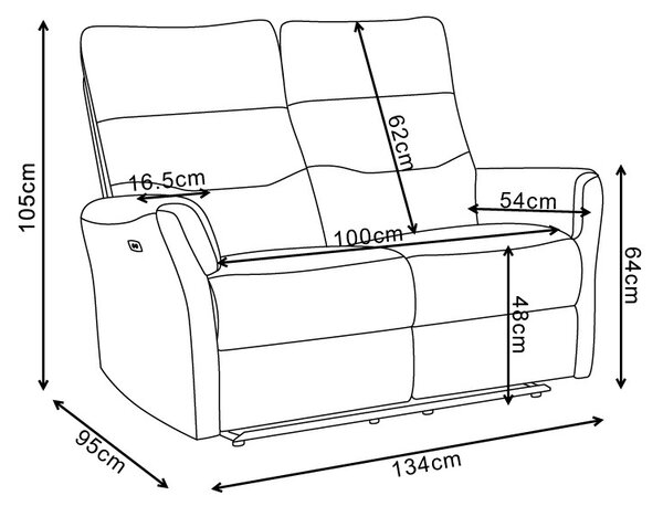 DecHome Divano Relax 2 Posti Moderno Schienale Reclinabile Meccanismo Elettrico in Tessuto Dimensioni 134x95x105 cm colore Camel - Softwave