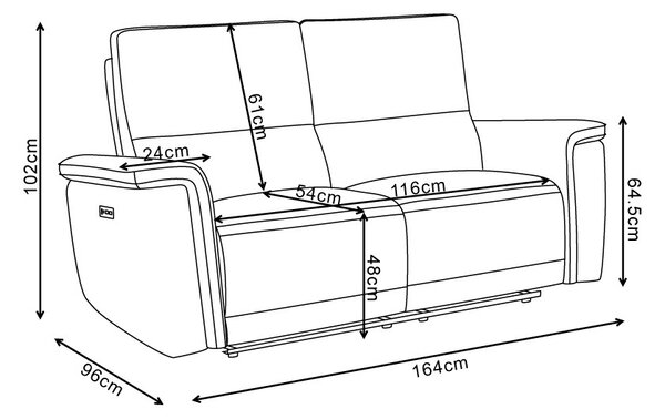DecHome Divano Relax 2 Posti Moderno Schienale Reclinabile Meccanismo Elettrico in Tessuto Dimensioni 164x96x102 cm colore Grigio - Velveta