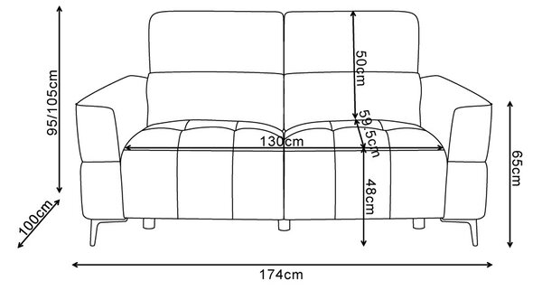 DecHome Divano Relax 2 Posti Moderno Schienale Reclinabile Meccanismo Elettrico in Tessuto Dimensioni 174x100x95/105 cm colore Aragosta - Luxora