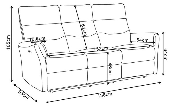 DecHome Divano Relax 3 Posti Moderno Schienale Reclinabile Meccanismo Elettrico in Tessuto Dimensioni 186x95x105 cm colore Camel - Softwave