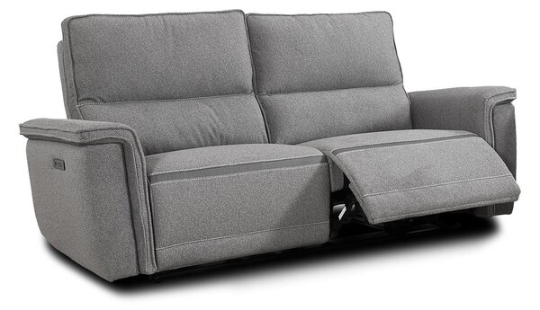 DecHome Divano Relax 3 Posti Moderno Schienale Reclinabile Meccanismo Elettrico in Tessuto Dimensioni 205x96x102 cm colore Grigio - Velveta