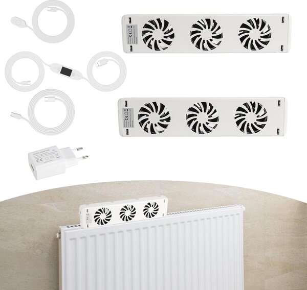 Bettizia radiatore booster funzione booster a risparmio energetico 3 ventilatori duo set, controllo automatico della temperatura, silenzioso, distribuzione del calore ottimizzata