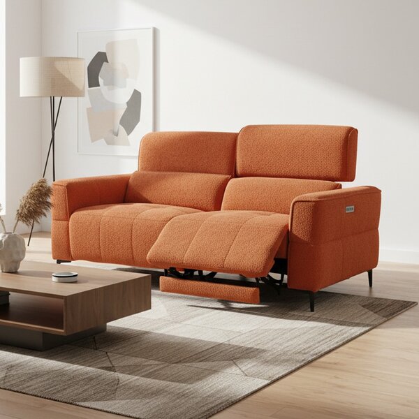 DecHome Divano Relax 3 Posti Moderno Schienale Reclinabile Meccanismo Elettrico in Tessuto Dimensioni 197x100x95/105 cm colore Aragosta - Luxora
