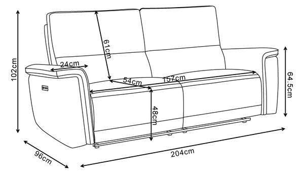 DecHome Divano Relax 3 Posti Moderno Schienale Reclinabile Meccanismo Elettrico in Tessuto Dimensioni 205x96x102 cm colore Grigio - Velveta