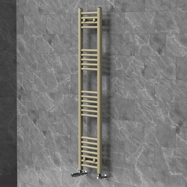 Asciugamani radiante LuxeBath 300x1400 mm, radiatore per bagno con valvola termostatica, asciugamano Sahara a pannello liscio con attacco laterale, porta asciugamani, color beige