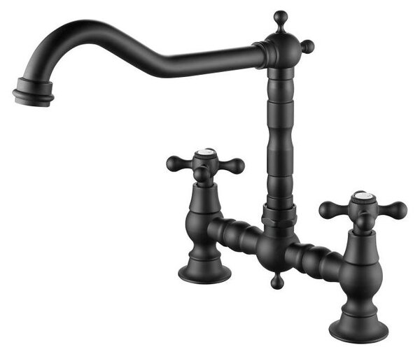 Aquanello Heritage Ascot: Miscelatore da cucina classico – Rubinetto nostalgico in nero con maniglie a croce, modello BL-0011-HM