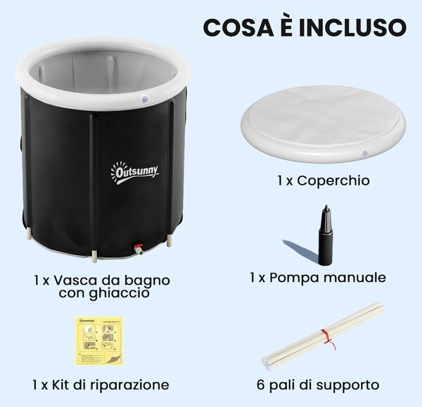 Outsunny Vasca di Ghiaccio 280L per Atleti con Copertura e Pompa | Aosom Italy