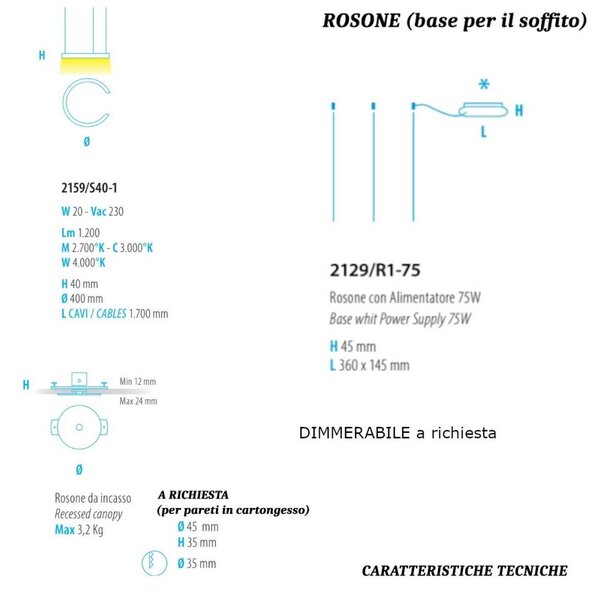 Lampadario led fratelli braga hug 2159 s40-1 1200lm monoemissione - Fratelli Braga