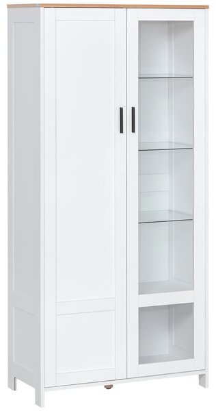 HOMCOM Credenza Moderna a 2 Ante con Mensole Regolabili in Legno e Vetro, 76x36x160cm, Bianco|Aosom