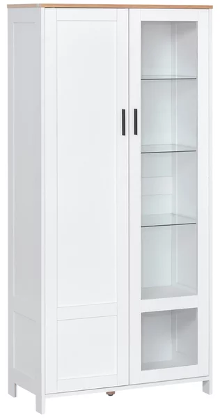 HOMCOM Credenza Moderna a 2 Ante con Mensole Regolabili in Legno e Vetro, 76x36x160cm, Bianco|Aosom