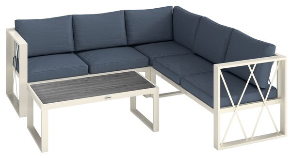 Outsunny Salotto da Giardino Angolare con Poltrona Reclinabile, 2 Divanetti con Cuscini e Tavolino, Grigio